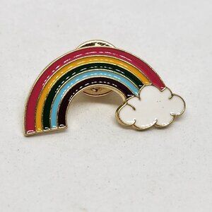 Rainbow Cloud Metal Pin Gold Tone Backing Lapel Backpack Hat Brooch